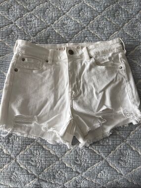 American Eagle Outfitters White Distressed Jean Shorts
